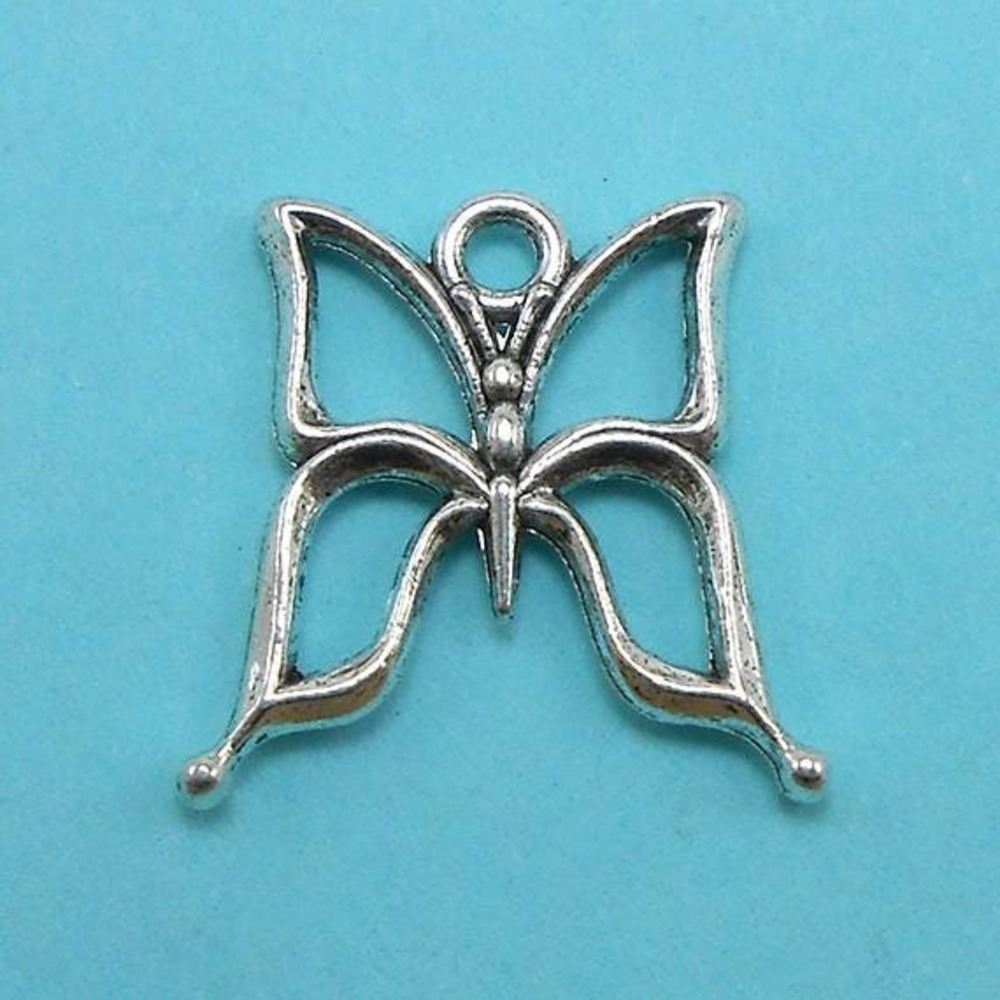 12pcs‎ Butterfly Charms silver tone metal insect, jewelry making supplies